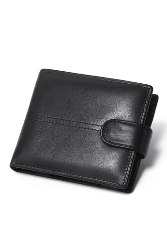  Portfel męski Bonluo, czarny, skórzany, wielofunkcyjny, z zabezpieczeniem antykradzieżowym, wymiary 10*11,5*2,5 cm