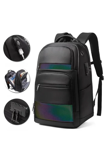  Wielofunkcyjny fosforyzujący czarny plecak Bonluo wykonany z wodoodpornego materiału z kodem bezpieczeństwa i gniazdem USB (rozmiar 47*31*21 cm)