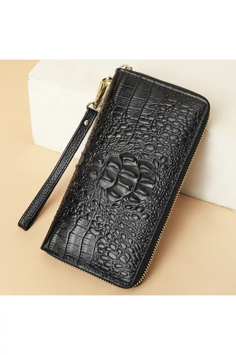  Czarny portfel damski Bonluo z wzorem krokodyla, rozmiar 19*10*2 cm