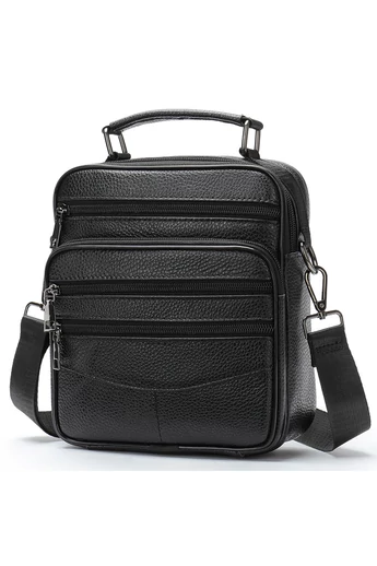  Czarna męska torba typu crossbody Bonluo z prawdziwej skóry, najwyższej jakości, rozmiar (23*20*6 cm)