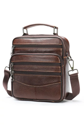  Brązowa męska torba na ramię Bonluo z prawdziwej skóry, najwyższej jakości, rozmiar (23*20*6 cm)