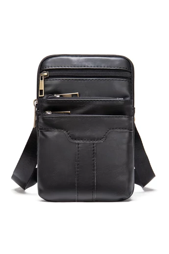  Bonluo męska czarna skórzana torba na ramię i pasek (rozmiar 20 x 12,5 m)