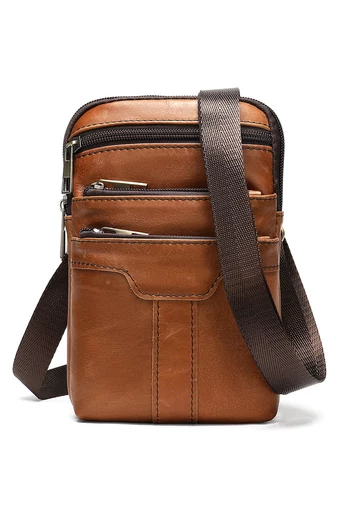 Brązowa skórzana torba na ramię i pasek dla mężczyzn Bonluo (20 x 12,5 m)