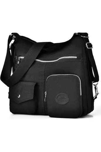  Torba hobo Bonluo damska, czarna, z tagiem RFID, wykonana z wodoodpornego materiału, wymiary 33*34*11 cm