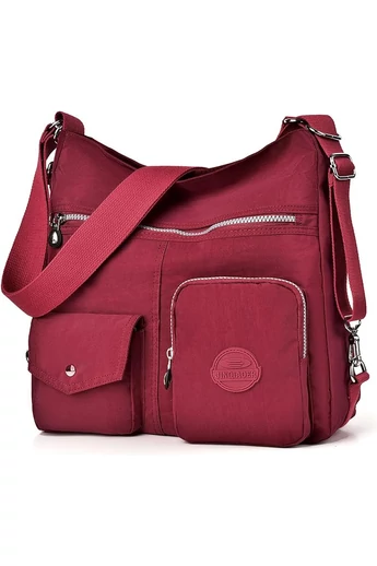  Torba typu hobo Bonluo dla kobiet, ciemna wiśnia, z tagiem RFID, wykonana z wodoodpornego materiału, wymiary 33*34*11 cm