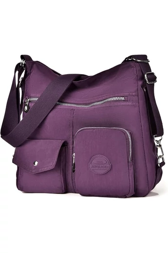  Torba typu hobo Bonluo dla kobiet, ciemnofioletowa, z tagiem RFID, wykonana z wodoodpornego materiału, wymiary 33*34*11 cm