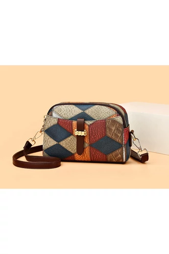 Torebka crossbody Bonluo niebieska z kolorowym wzorem z ekologicznej skóry 15×21×7 cm