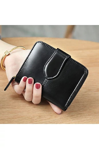 Czarny mini portfel damski Bonluo wykonany z prawdziwej skóry, rozmiar (11*10*3 cm)