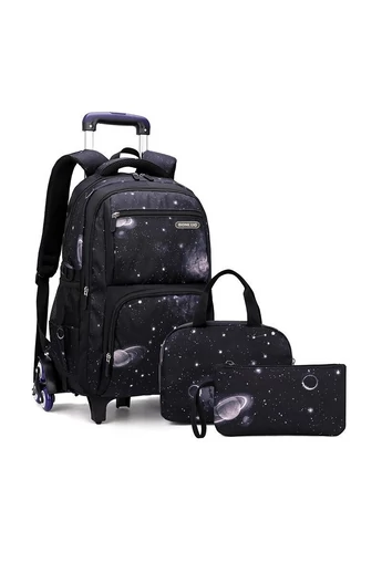  Zestaw plecaków Bonluo Black z odpinanym trójkołowym stojakiem, torebką i mini piórnikiem (3 szt.)