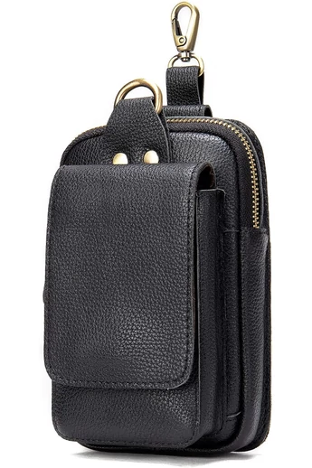  Torba kelnerska Bonluo z paskiem/kaburą, czarna, ze skóry naturalnej, rozmiar (17*10,5*2,5 cm)