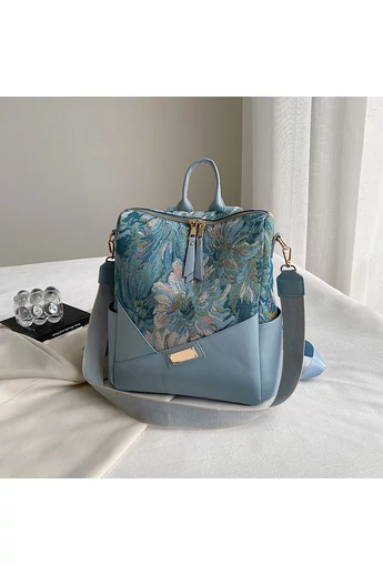 Plecak i Torebka Na Ramię Bonluo Niebieska We Wzory Z Ekoskóry 32*25*14 cm
