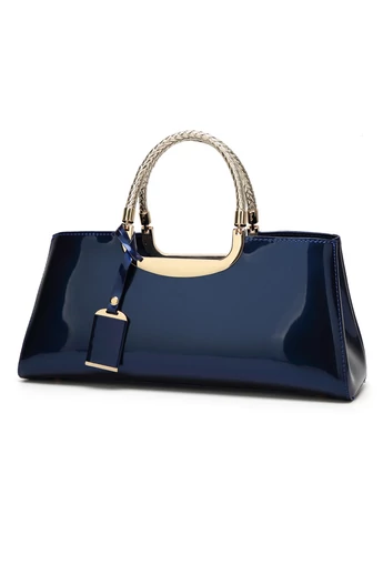  Torebka/torba na ramię Bonluo Blue z lakierowanej skóry z dodatkami, wymiary (34x15x11 cm)