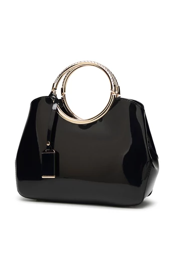  Torebka Bonluo z czarnej lakierowanej skóry, wymiary (28 x 10,5 x 22 cm)