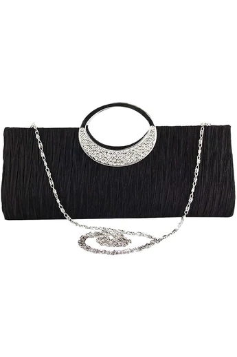  Elegancka czarna torebka Bonluo z metalowym uchwytem zdobionym kryształkami. Wymiary: 28 x 13 x 4 cm.