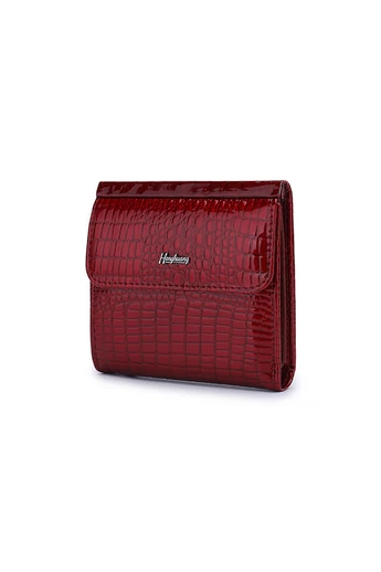  Portfel damski Bonluo z czerwonej lakierowanej skóry z wzorem krokodyla, rozmiar 10,5*10*1,5 cm
