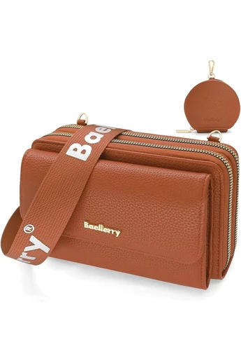  Portfel Bonluo Brown Faux Leather 2 w 1, torba na ramię o kompaktowej konstrukcji z dołączonym mini portfelem, wymiary 11*19*7 cm