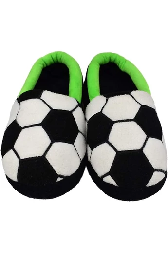 Wygodne kapcie z motywem piłkarskim, cholewka z aksamitu, podeszwa antypoślizgowa (34-35)