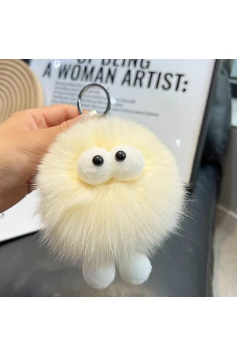  Brelok Bonluo Fluffy z dużymi oczami, biały Muradar, idealny do kluczy lub plecaków