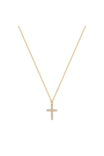  Delikatny łańcuszek Bonluo ze stali nierdzewnej, platerowany 18-karatowym złotem, ozdobiony wisiorkiem w kształcie krzyża z mikroinkrustacją z cyrkonii sześciennej