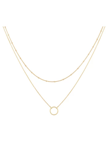  Podwójny naszyjnik ze stali nierdzewnej platerowanej 18-karatowym złotem z wyciętym okrągłym wisiorkiem