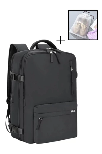 Plecak Bonluo w stylu walizki, czarny, rozmiar Wizz Air (40x30x20), wielofunkcyjny, z workiem na buty w zestawie