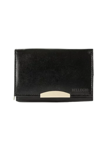  Czarny portfel damski, skóra naturalna, wymiary 13,5*10*4 cm