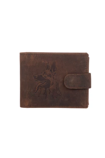 Portfel męski Bellugio Vintage w kolorze brązowym z motywem psa, wykonany z prawdziwej skóry, rozmiar (9*12*2 cm)