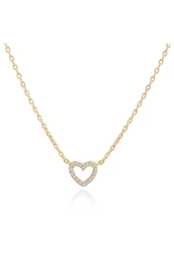  Łańcuszek ze stali nierdzewnej z wisiorkiem w kształcie serca z miedzi i cyrkonu, platerowany 14-karatowym złotem
