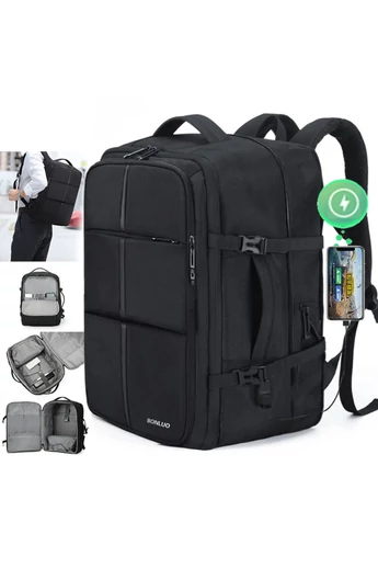 Plecak Bonluo czarny w stylu walizki, wielofunkcyjny, z możliwością rozszerzenia, wymiary Wizzair 40*30*20 cm