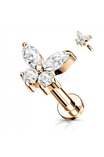  Złoty piercing do chrząstki w kształcie motyla ze stali nierdzewnej 316L (1 szt.)