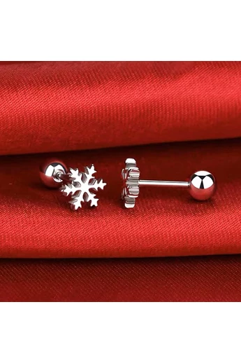  Srebrny piercing do chrząstki w kształcie płatka śniegu, wykonany ze stali nierdzewnej 316L, ze śrubą i obrotową kulką, idealny do przekłuwania (1 sztuka)