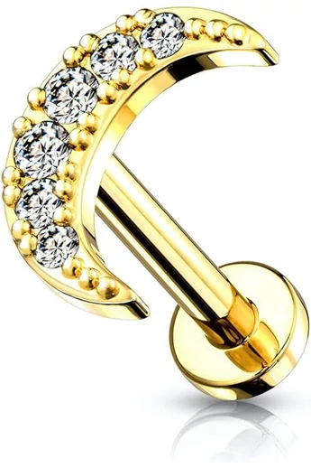 Złoty piercing w kształcie półksiężyca ze stali nierdzewnej 316, idealny do ust i uszu (1 szt.)