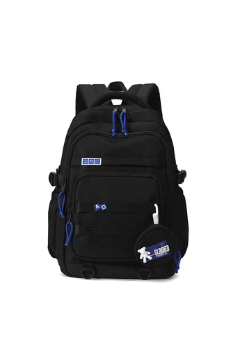 Czarny plecak szkolny Bonluo z dołączonym mini portfelem, rozmiar 47*31*16 cm