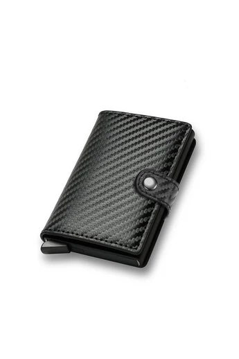  Czarny, karbonowy uchwyt na karty Bonluo z ochroną RFID, wiele przegródek, rozmiar 9,5*6 cm