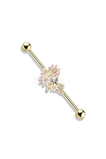  Złoty piercing ozdobiony kwiatami wykonany ze stali chirurgicznej 316L