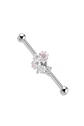  Srebrny piercing ozdobiony kwiatami wykonany ze stali chirurgicznej 316L