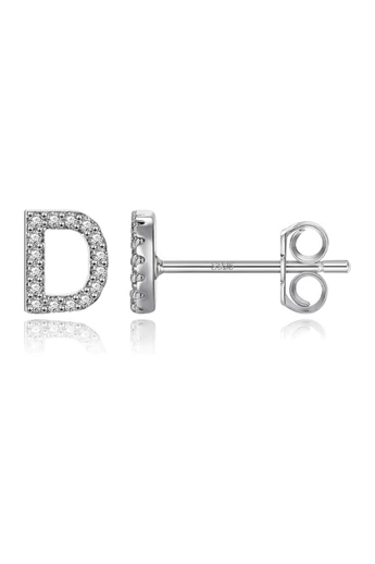  Hipoalergiczne kolczyki ze srebra próby 925 w kształcie litery „D” z błyszczącymi kryształami