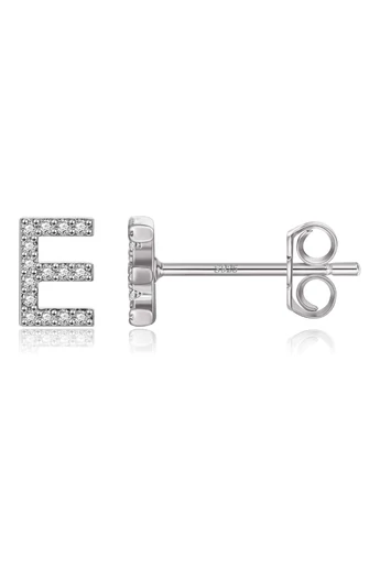  Hipoalergiczne kolczyki ze srebra próby 925 w kształcie litery „E” z błyszczącymi kryształami