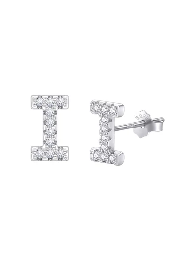 Hipoalergiczne kolczyki ze srebra próby 925 w kształcie litery „I” z błyszczącymi kryształami