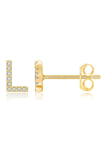  Hipoalergiczne kolczyki w kształcie litery L ze srebra S925 ze złota z błyszczącymi kryształami