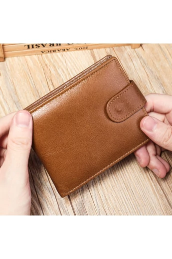  Portfel męski Bonluo, brązowy, ze skóry naturalnej, rozszerzalny, 11,5*9,5*1,5 cm