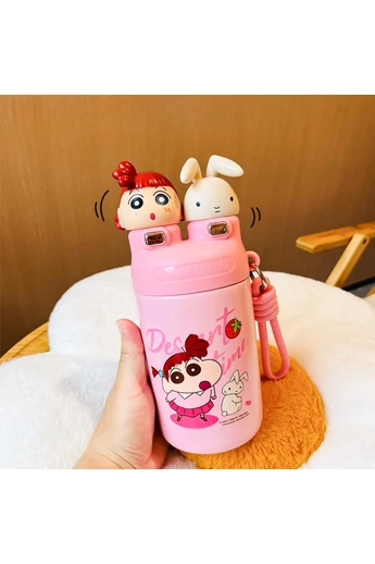  Termos o pojemności 620 ml z różowym, animowanym wzorem, wykonany ze stali nierdzewnej 316, z możliwością podwójnego picia