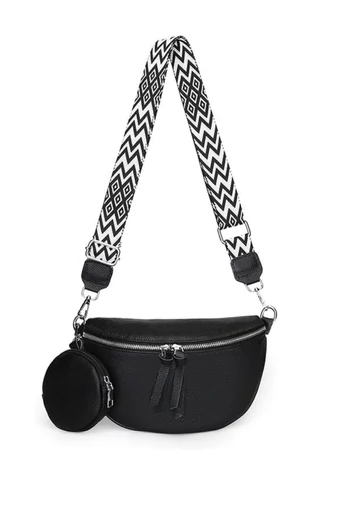  Czarna skórzana torba na ramię z wyjmowanym portfelem, uniwersalna, 26*15*cm, Bonluo