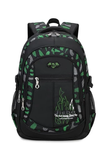  Wielofunkcyjny plecak szkolny, zielony z czarnym, pojemny i wodoodporny, 48*32*22 cm