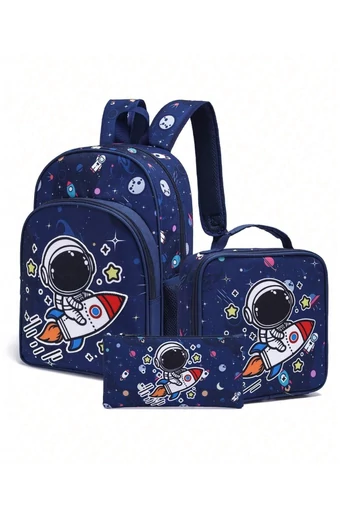  Zestaw plecaków szkolnych dla chłopców w kolorze niebieskim z motywem astronauty (3 szt.)