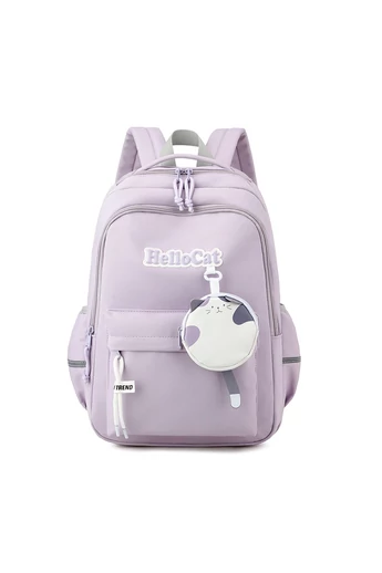  Wodoodporny plecak szkolny wielokomorowy fioletowy z brelokiem w zestawie 44*28*14 cm