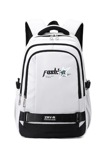  Plecak z poliestru odpornego na zużycie z kieszenią antykradzieżową i zwiększoną pojemnością, biały z czarnym, 48*32*20 cm