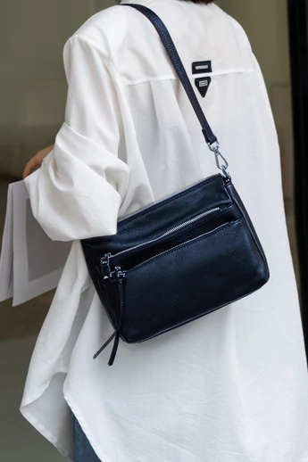  w 1 skórzana torba na ramię z wieloma przegródkami, ciemnoniebieska, 19*24*7 cm