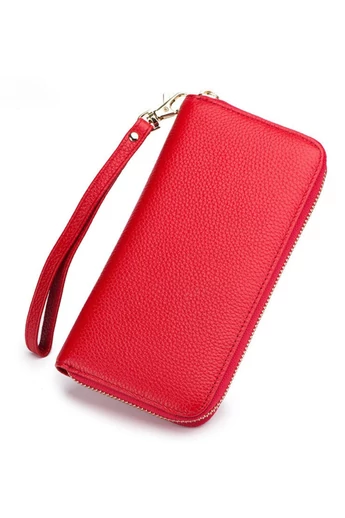  Portfel damski Bonluo Red wykonany z prawdziwej skóry z dopinanym paskiem na nadgarstek Rozmiar (19*10*2,5 cm)