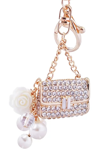  Elegancki brelok Bonluo z zawieszką do torebki, zdobiony kryształami i perłami